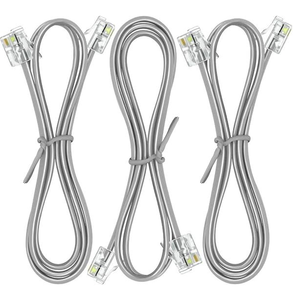 NECABLES 3 Pack 2ft Telephone Cord RJ11 Male to Male for Landline and Fax Use