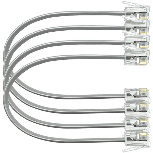 NECABLES 4-Pack 6-Inch Short Phone Cord RJ11 6P4C Male to Male for Landline - Perfect Short Telephone Line Solution