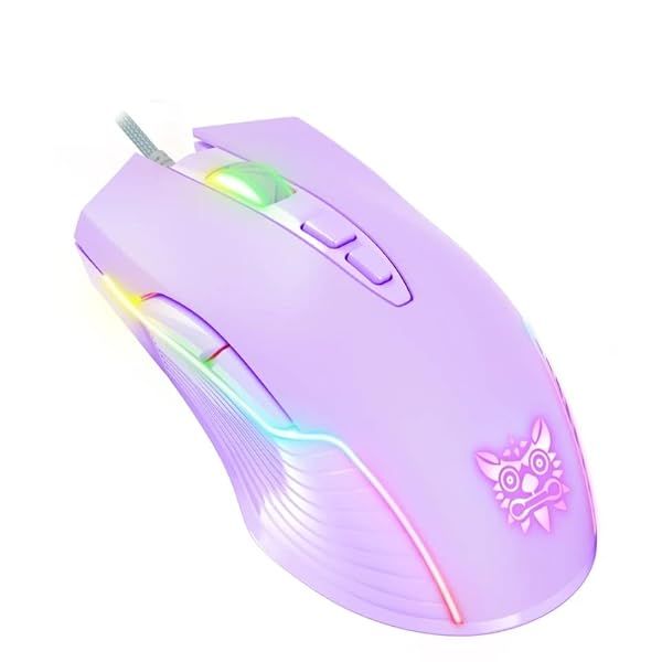 NEWSTYP Cute RGB Wired Gaming Mouse 6400 DPI Breathing LED Optical USB 7 Buttons Pink Mice for Laptop PC Desktop Purple