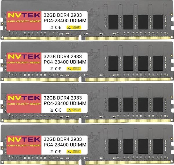 NVTEK 128GB DDR4 2933MHZ PC4-23400 UDIMM Non-ECC Unbuffered Desktop Memory Kit 288-PIN 4X32GB CL21 1.2V