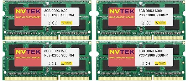 NVTEK 32GB DDR3 1600MHZ SODIMM Laptop Memory Kit 4X8GB PC3-12800 204-PIN Non-ECC 1.35V Upgrade for Enhanced Performance