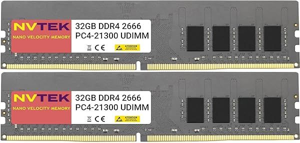 NVTEK 64GB DDR4 2666MHZ PC4-21300 UDIMM Desktop Memory Kit 2X32GB Non-ECC Unbuffered 288-PIN CL19