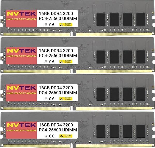 NVTEK 64GB DDR4 3200MHz PC4-25600 UDIMM Non-ECC Desktop Memory Kit 4X16GB 288-Pin CL22 1.2V High Performance RAM