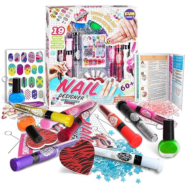 FunKidz Nail Polish Pens Kit for Girls 7-12 | Peelable Nail Art Set with Glitter, Stickers & Gems - Perfect Teen Gift!