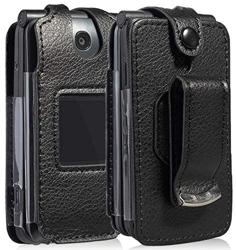 Nakedcellphone Form-Fit Black Vegan Leather Phone Case with Screen Protection and Belt Clip for Alcatel Go Flip V MyFlip QuickFlip AT&T Cingular Flip 2