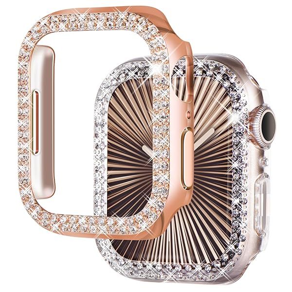 NewWays 2-Pack Bling Apple Watch Cases 40mm SE 2022 Series 6 5 4 Protective Bumper Rose Gold Clear