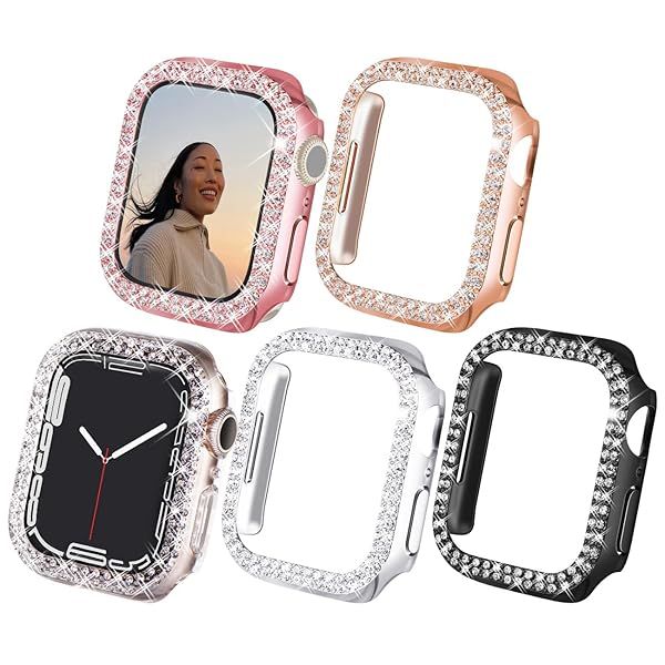 NewWays 5-Pack Bling Cases for Apple Watch 42mm - Sparkling Rhinestone Bumpers in Black, Pink, Rose Gold, Silver & Clear