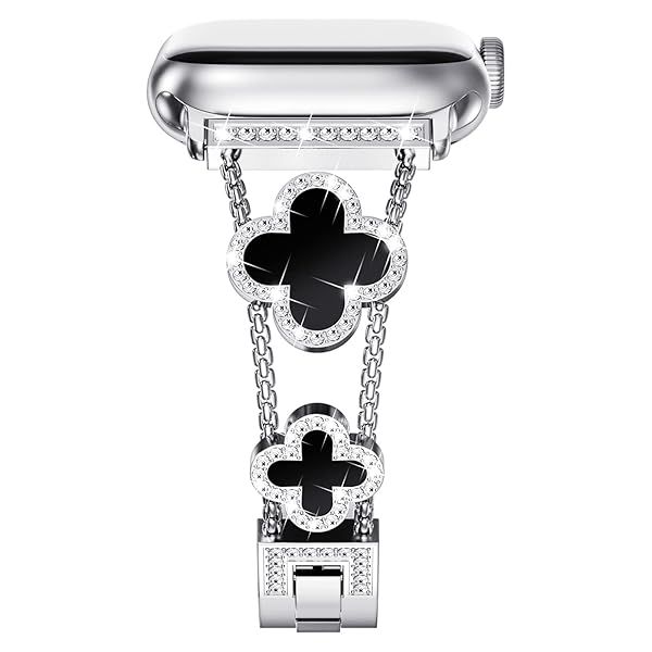 NewWays Compatible for Apple Watch Band Series 11 10 42mm Series 9 8 7 41mm Series 6 5 4 40mm Series3 38mm for Women, Bling Diamonds Four Leaf Clover