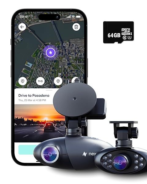 Nexar Pro Dual Dash Cam: 1 Year Subscription, Unlimited Cloud Storage, Night Vision & Parking Mode - HD WiFi Front Cam (64GB SD)