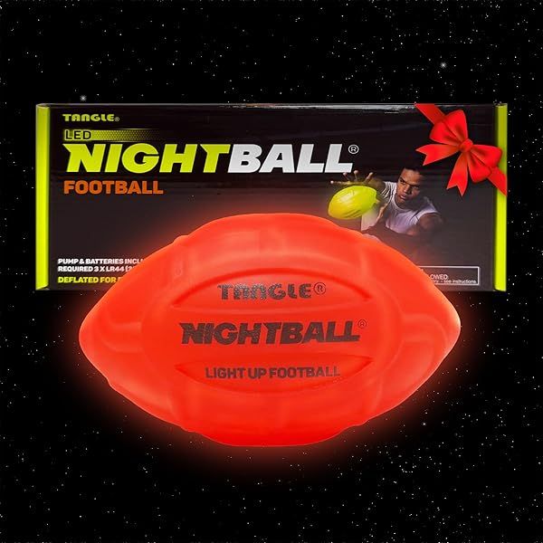 Nightball Tangle Glow in The Dark Inflatable LED Football Bright LED Light Up Football for Kids and Adults Ideal Gift for Teen Boys Red