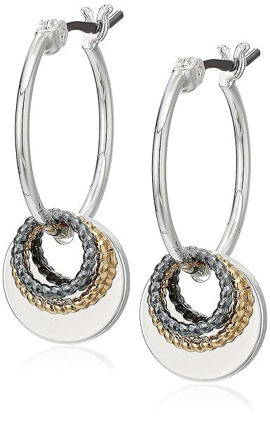 Shop Nine West Shaky Drop Off Hoop Earrings - Silver, Gold & Hematite Tri-Tone Style