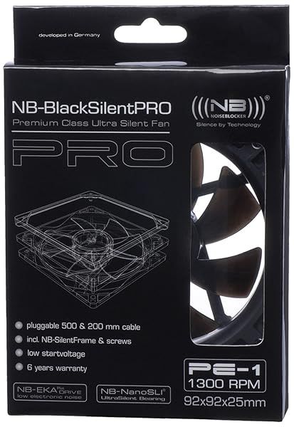 Noiseblocker NB-BlackSilentPro PE-1: Ultra Quiet 92mm Fan (1300 RPM, 14 dBA) for Silent Cooling