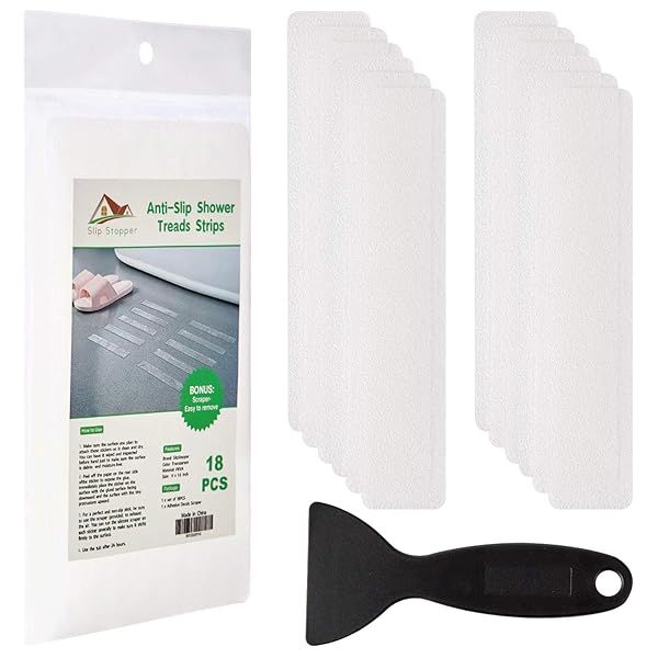 Non Slip Bathtub Strips 18 PCS Larger Adhesive Anti Slip Shower Stickers for Safe Bathing and Stairs with Premium Scraper