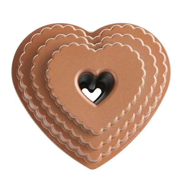 Nordic Ware 12-Cup Tiered Heart Bundt Bakeware in Toffee - Perfect for Stunning Desserts!