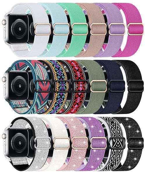 Nylon Stretchy Band Compatible with Apple Watch Band 42mm 44mm 45mm for Women Men, Sport Loop Adjustable Wristbands for iWatch Series 8 7 6 5 4 3 2 1