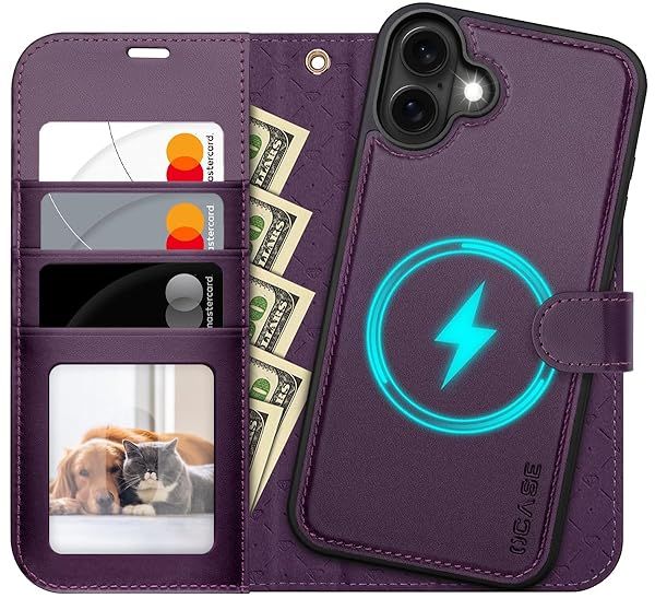 OCASE iPhone 16 Detachable Wallet Case with Card Holder 2 in 1 PU Leather Flip Folio RFID Blocking Shockproof Cover Dark Purple 2024