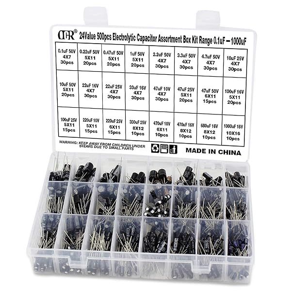 500Pcs OCR Capacitor Kit: 24 Values Aluminum Electrolytic Capacitors for Circuit Board Repairs (0.1uF - 1000uF, 10V - 50V)
