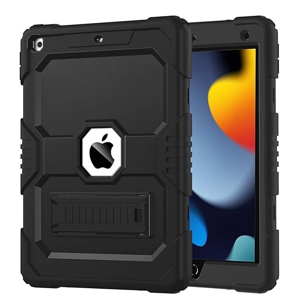 OKP Heavy Duty Case for iPad 9th 8th 7th Generation Shockproof Rugged Protective Cover with Stand for Kids Black