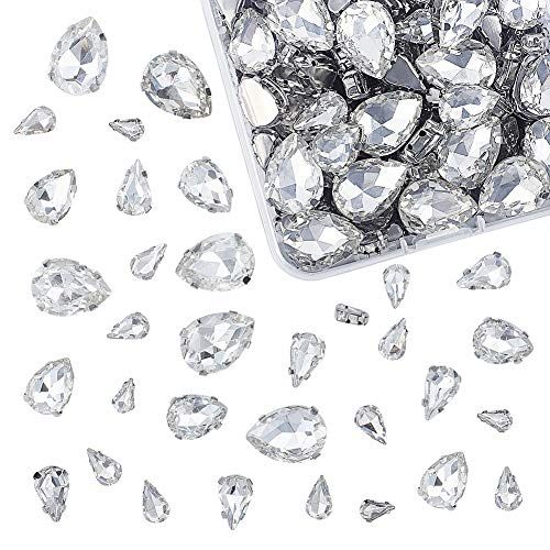 OLYCRAFT 100pcs Clear Glass Teardrop Sew On Rhinestones Mixed Size Flatback Claw for Jewelry Costume Dress and Shoes
