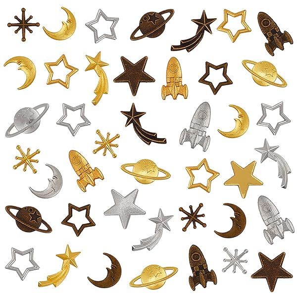OLYCRAFT 168pcs Cosmos Resin Fillers: Star, Moon & Spaceship Charms for Epoxy Crafting