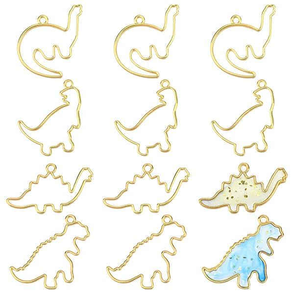 OLYCRAFT 20pcs Dinosaur Open Bezel Charms - Colorful Alloy Frame Pendants for Resin Jewelry Making