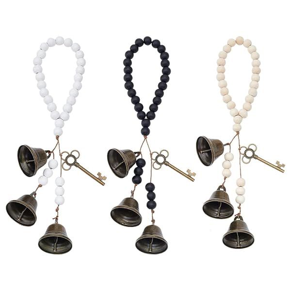 OLYCRAFT 3Pcs Witch Bells with Wood Beads for Door Knob Hanger Pagan Bell Decor Wood Beads Antique Magic Keys Witchy Room Home Decor Witchy Gifts