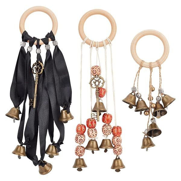 OLYCRAFT 3pcs 3 Styles Witch Bells Alloy Door Knob Hanger Wind Chimes Door Hanger Protection Witchcraft with Wooden Ring for Patio Garden Door Home