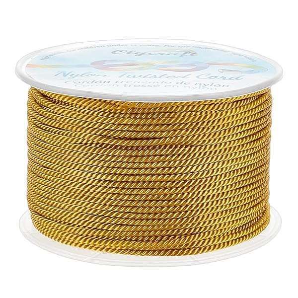 OLYCRAFT 55 Yards Twisted Satin Nylon Cord - 1.5-2mm Goldenrod String for Crafts & Jewelry Making