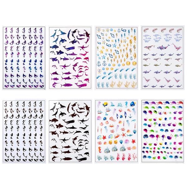 OLYCRAFT Ocean Decorative Films 8 Sheets Non-Adhesive Transparent Image Sheets for Resin Crafting Summer Decor with Dolphin Jellyfish Mermaid Whale Shell Starfish