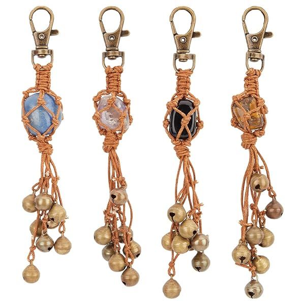 OLYCRAFT 8Pcs Witch Bells for Door with Natural Gemstone Witch Bells Keychain Witch Hanging Bells Witchcraft Supplies for DIY Keychain Boho Home