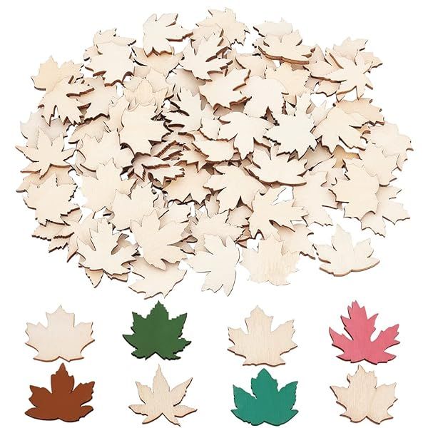 OLYCRAFT 99pcs Wooden Maple Leaf Cutouts Unfinished Blank Wood Slices Maple Leaves Wood Pieces Wooden Cutout Ornaments for DIY Crafting Gift Tags