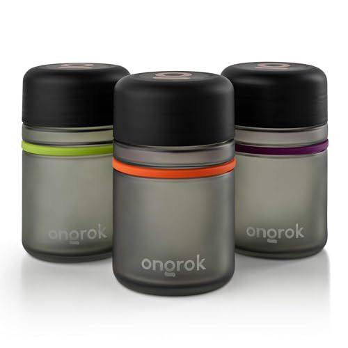ONGROK 180ml Glass Storage Jars - 3 Pack UV Herb/Spice Containers with Child-Resistant Lid & Air-Proof Design