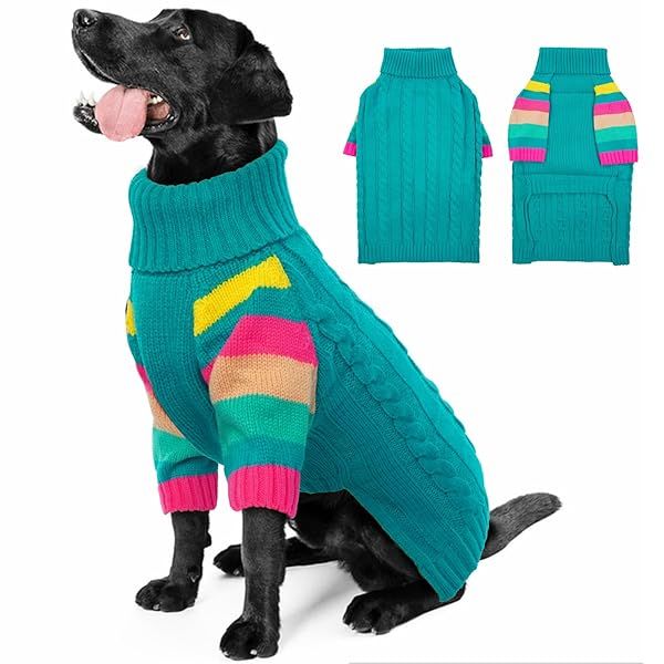 OUOBOB Large Dog Sweater Turtleneck Pullover Winter Green Pet Apparel for Golden Retriever Labrador Rottweiler Christmas Knitwear