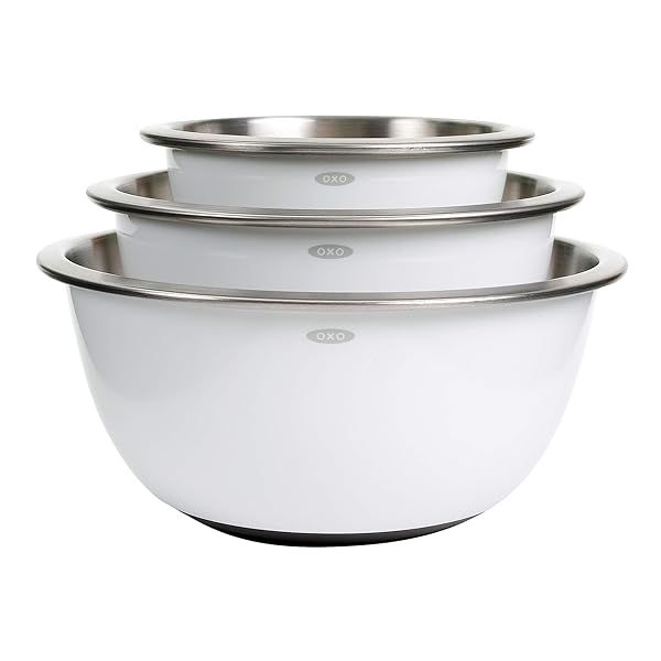 OXO Good Grips 3-Piece Stainless Steel Mixing Bowl Set - Durable & Stylish Kitchen Essential