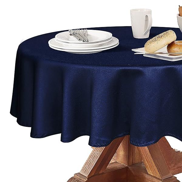 Obstal 210GSM Navy Blue Round Table Cloth - Oil-Proof, Water-Resistant Microfiber for Indoor & Outdoor Use (60 Inch)