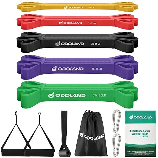 Odoland 5 Pack Pull Up Assist Bands & Resistance Bands with Door Anchor - Durable Exercise Straps for Powerlifting & Mobility