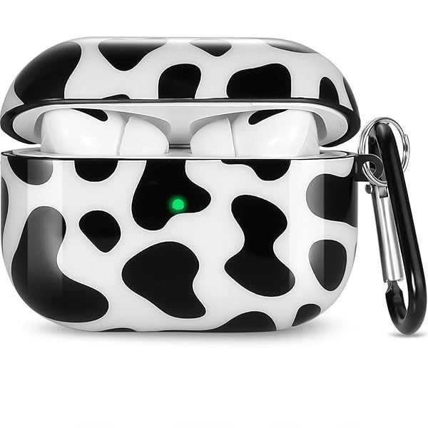 Olytop Cute Cow Case for Airpods Pro 1st 2nd Generation Protective Cover with Keychain Black Cow Design for Women and Girls