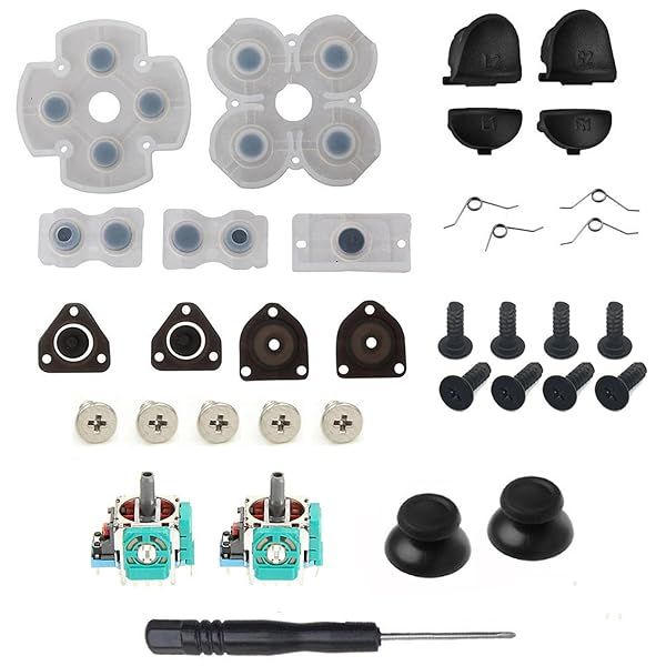Onyehn L1 R1 L2 R2 Trigger Springs Replacement Parts and 3D Analog Joysticks Kit for PlayStation 4 PS4 Controller JDS-001