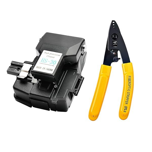 Optical Fibre Cleaver HS-30 with Waste Fiber Bucket and CT-30 Fiber Cutter and CFS-3 Stripper for 125um to 3mm Fibers