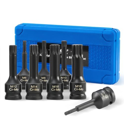 Orion Motor Tech 8pc Triple Square Spline Bit Socket Set 1/2 Drive Cr-Mo Steel with Metric Sizes M5 M6 M8 M10 M12 M14 M16 M18 and Case
