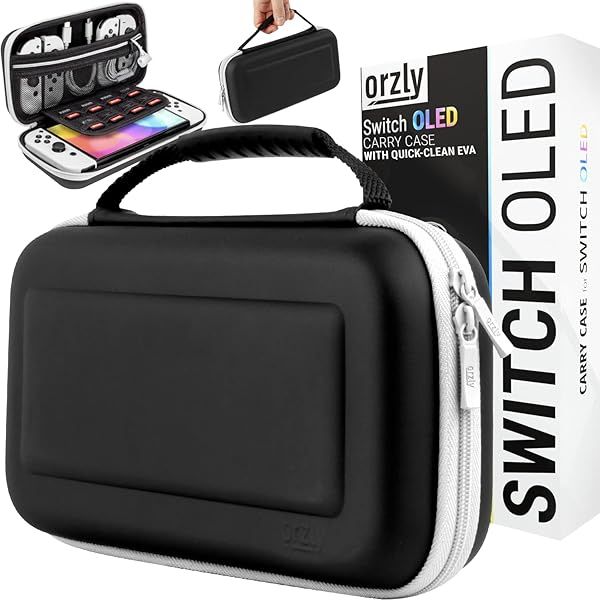 Orzly Carry Case for Nintendo Switch OLED - Accessory & Game Storage, Easy Clean Gift Box Edition