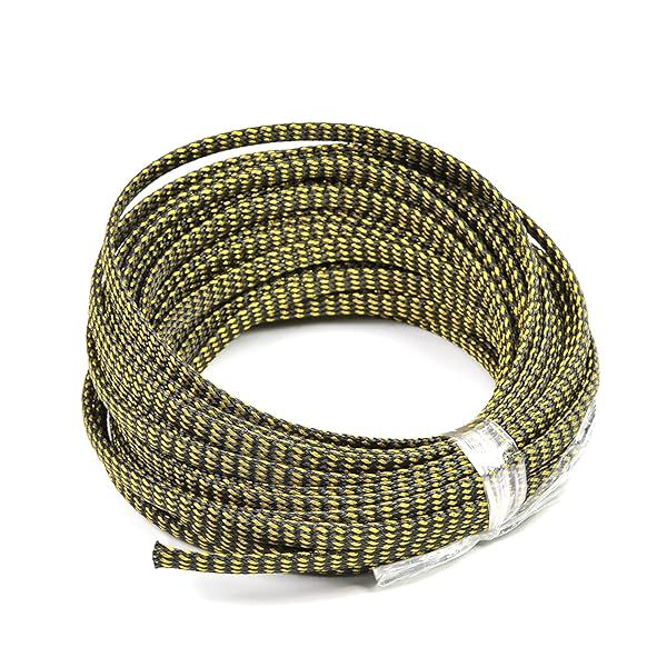 Othmro 32.8ft Expandable Braided Cable Sleeves for TV Audio PC Computer Cords Black Gold Flexible Wire Loom Organizer