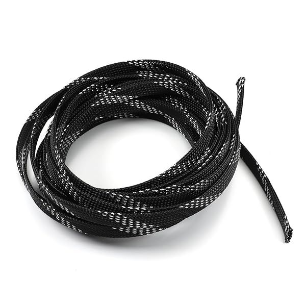 Othmro 5m PET Expandable Braid Cable Sleeving Flexible Wire Mesh Sleeve Black Silver for TV Audio PC Cord Protection from Pets Chewing