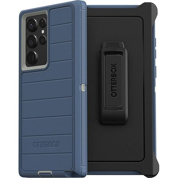 OtterBox Defender Series Case for Samsung Galaxy S22 Ultra with Holster Clip and Microbial Defense in Fort Blue Non-Retail Packaging