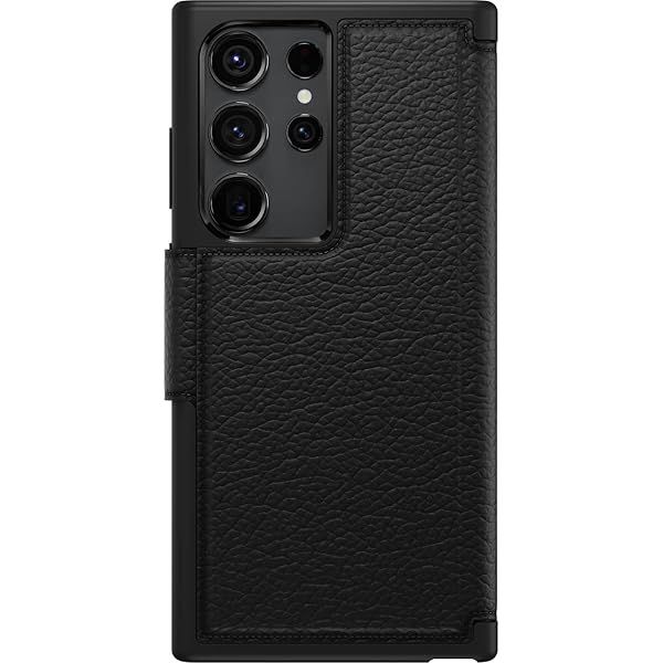 OtterBox Galaxy S23 Ultra Strada Series Case Black Genuine Leather Card Holder Pocket Friendly Folio Case