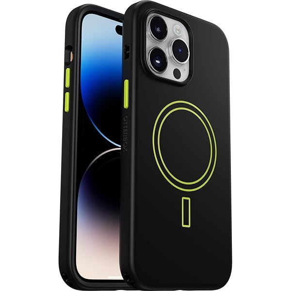 OtterBox iPhone 14 Pro Max Colorful Grip Case Electric Vibes Black Lime Green MagSafe Compatible Ultra Sleek Camera Screen Protection