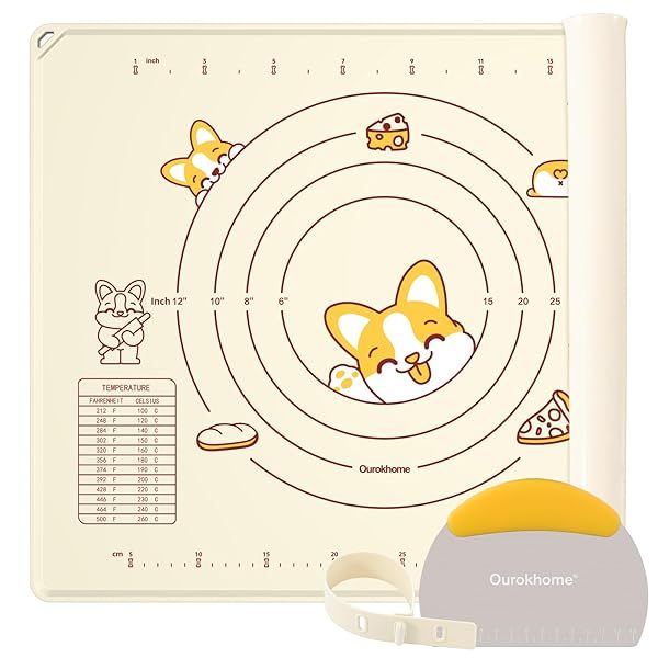 Ourokhome Silicone Baking Mat and Pastry Cutter 20x16 Inch Non-Stick BPA Free Dishwasher Safe 0.5 Inch Thick Beige