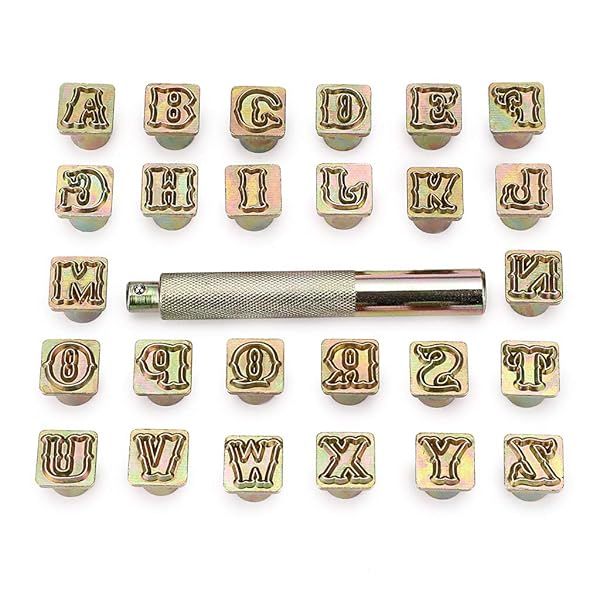 OwnMy Capital Letters Stamp Set, 1/2 / 13mm Alphabet Stamp Tools Set Leather Craft Stamping Tools Leather Art Craft Tool (13mm - 27pcs)