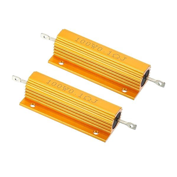 PATIKIL 100W 0.1 Ohm Aluminum Shell Resistor, 2 Pack Aluminum Housing Resistor Housed Case Wirewound Resistors Screw Tap Power Resistor, Golden