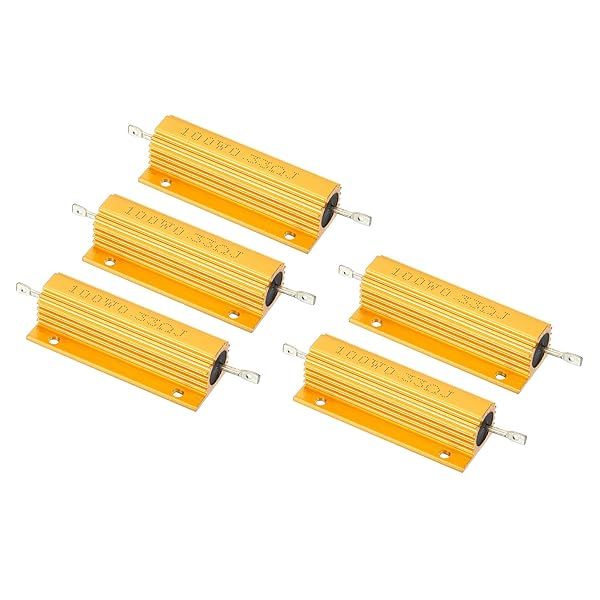 PATIKIL 100W 0.33 Ohm Aluminum Shell Resistor, 5 Pack Aluminum Housing Resistor Housed Case Wirewound Resistors Screw Tap Power Resistor, Golden